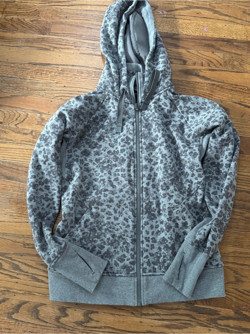 Athleta Gray Leopard Print Triumph Zip Hoodie M EUC